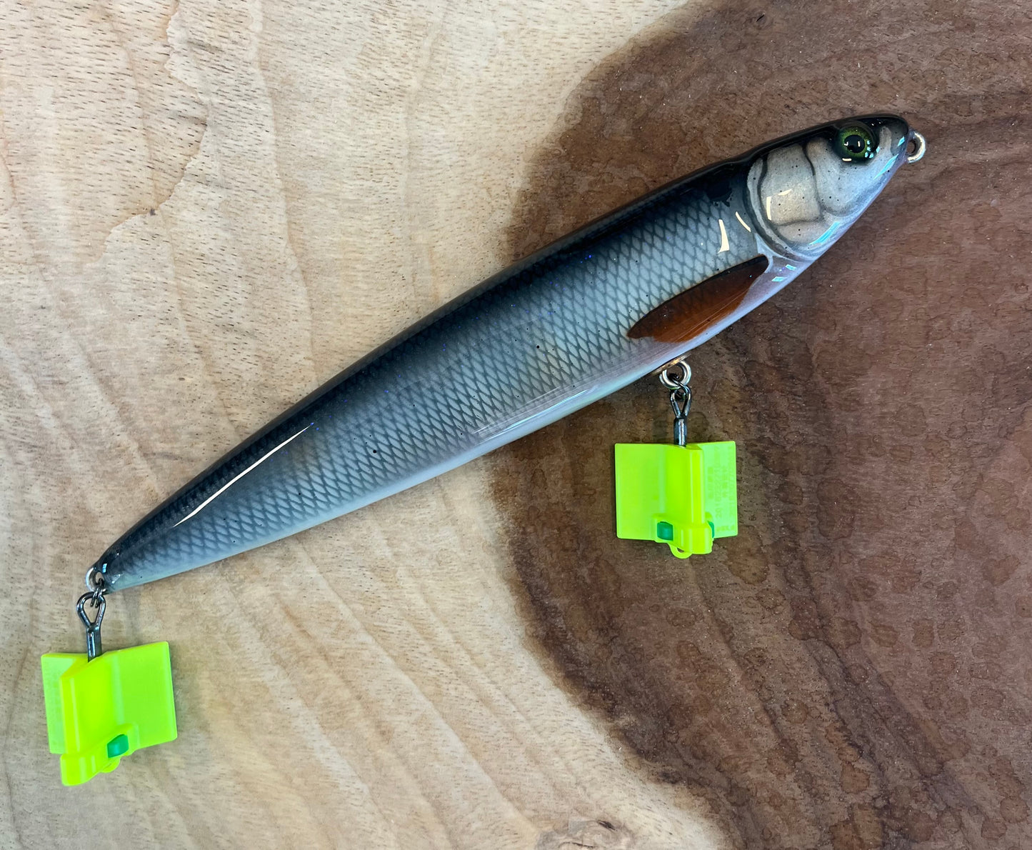 9” wood carved walking bait