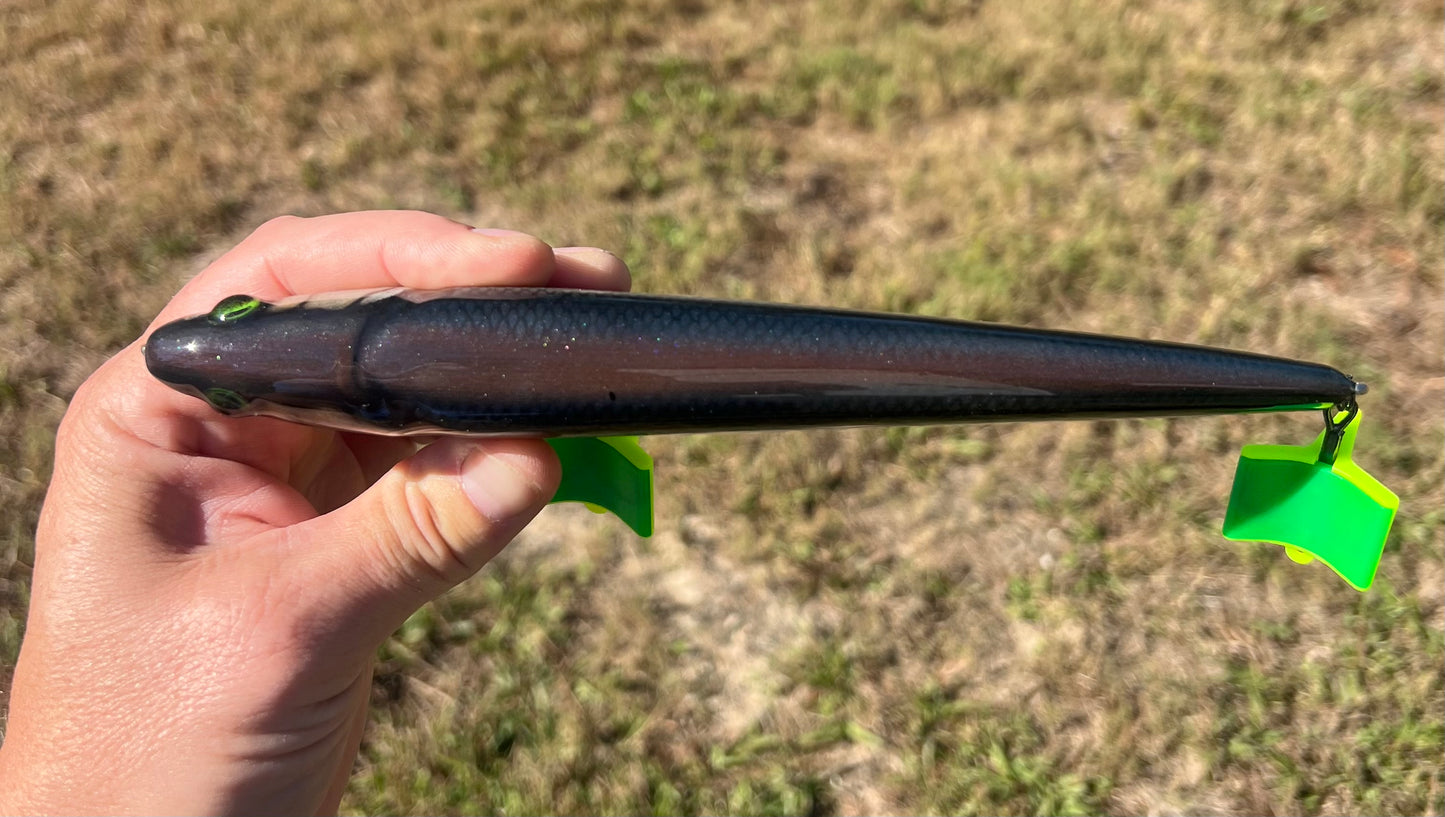 9” wood carved walking bait